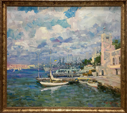 Oil painting City port Shadrin Alexander Petrovich