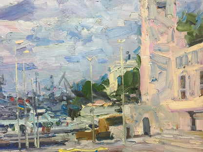 Oil painting City port Shadrin Alexander Petrovich