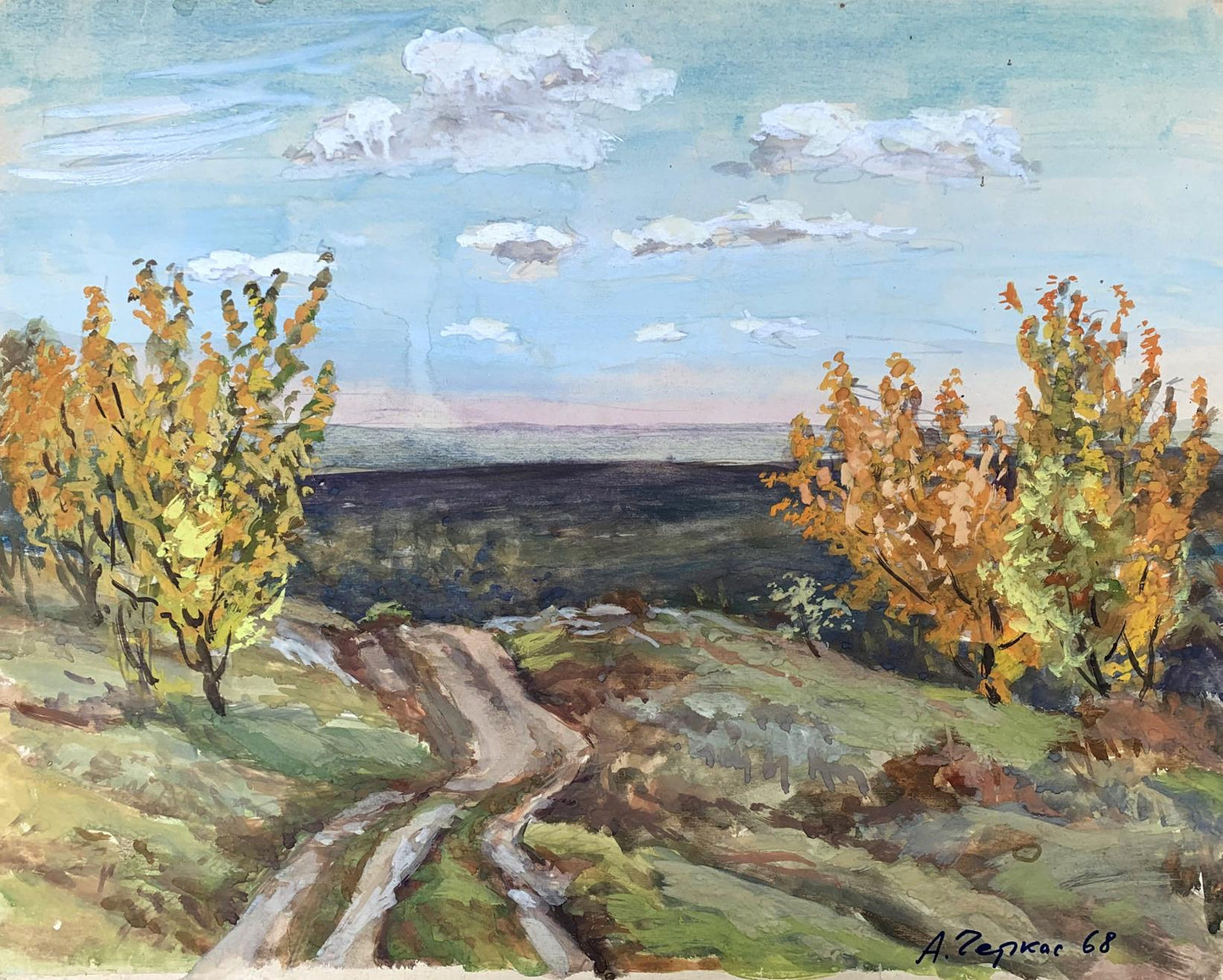 Watercolor painting Path in the field A. G. Cherkas