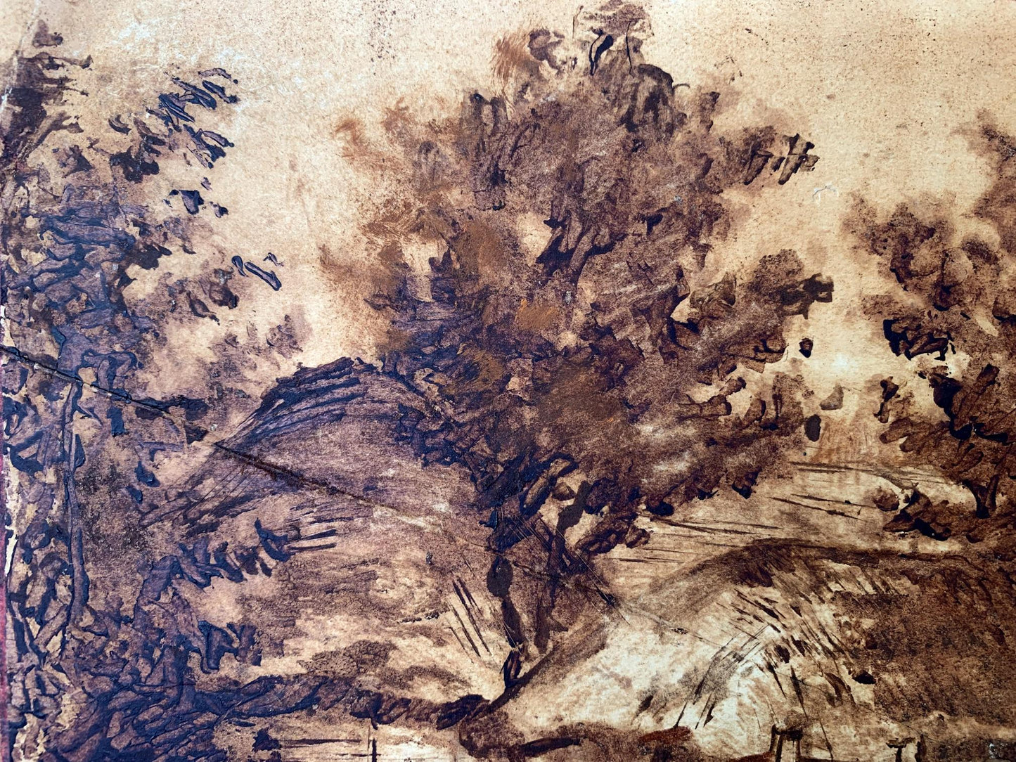 Sepia painting A lonely house in the forest A. G. Cherkas