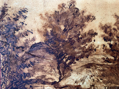 Sepia painting A lonely house in the forest A. G. Cherkas