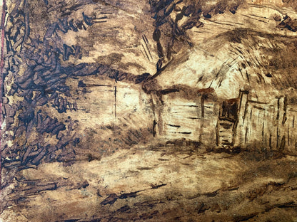 Sepia painting A lonely house in the forest A. G. Cherkas