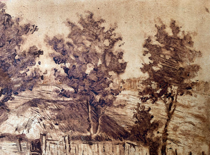 Sepia painting A lonely house in the forest A. G. Cherkas
