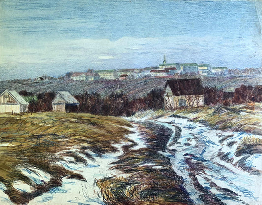 Colored pencils painting Early spring A. G. Cherkas