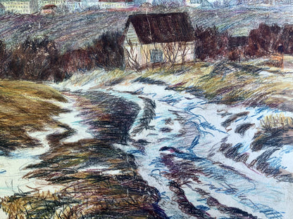 Colored pencils painting Early spring A. G. Cherkas