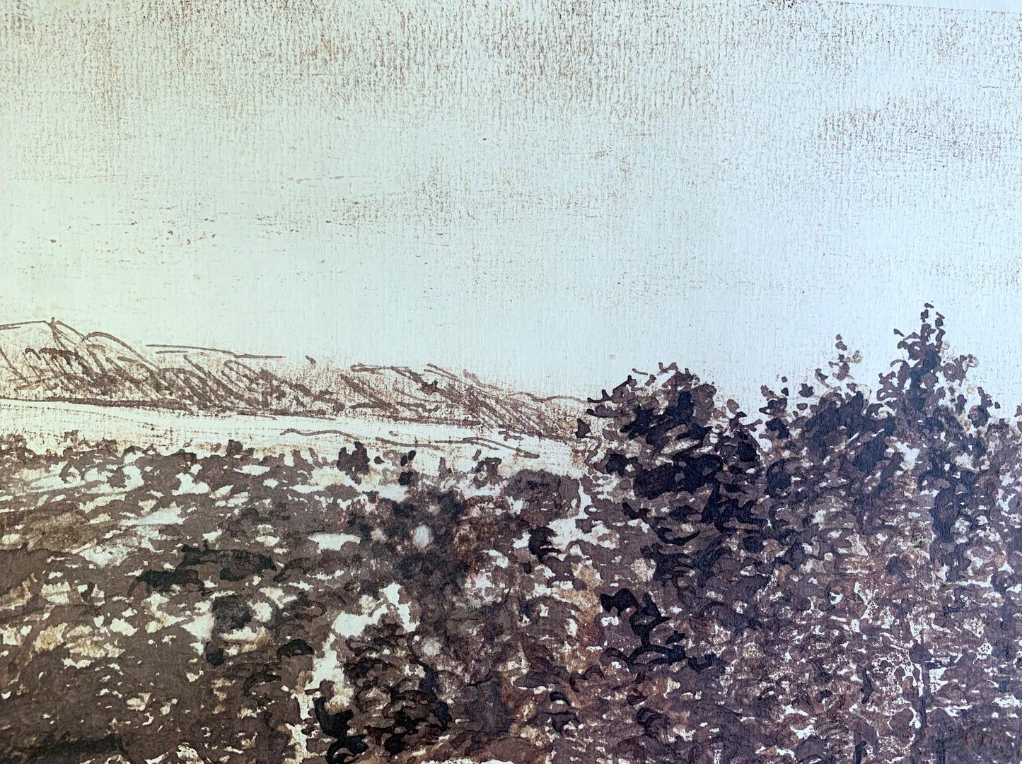 Sepia painting Rural houses A. G. Cherkas