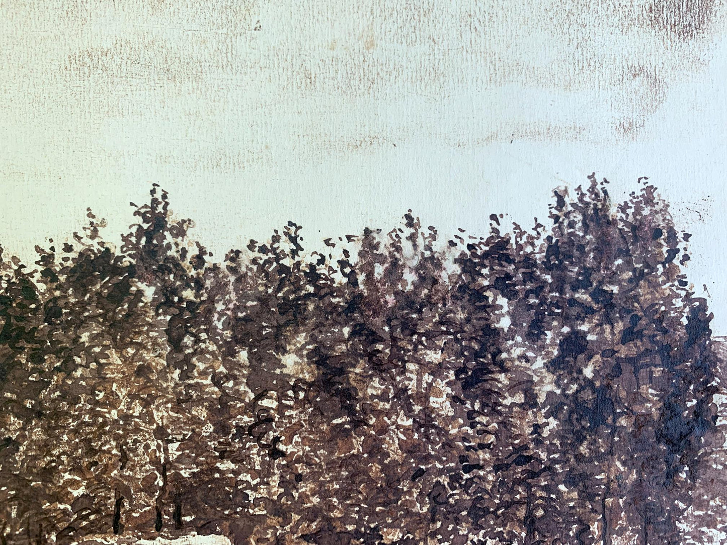 Sepia painting Rural houses A. G. Cherkas