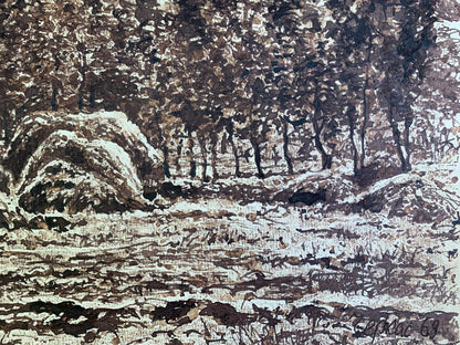 Sepia painting Rural houses A. G. Cherkas