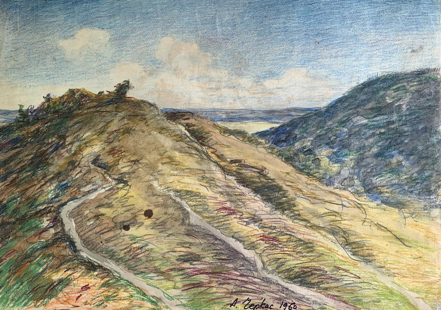 Colored pencils painting The hills A. G. Cherkas