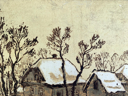 Watercolor painting Winter houses A. G. Cherkas