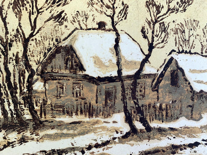Watercolor painting Winter houses A. G. Cherkas