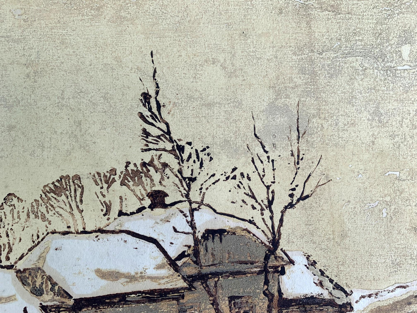 Watercolor painting Winter houses A. G. Cherkas