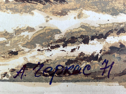 Watercolor painting Winter houses A. G. Cherkas