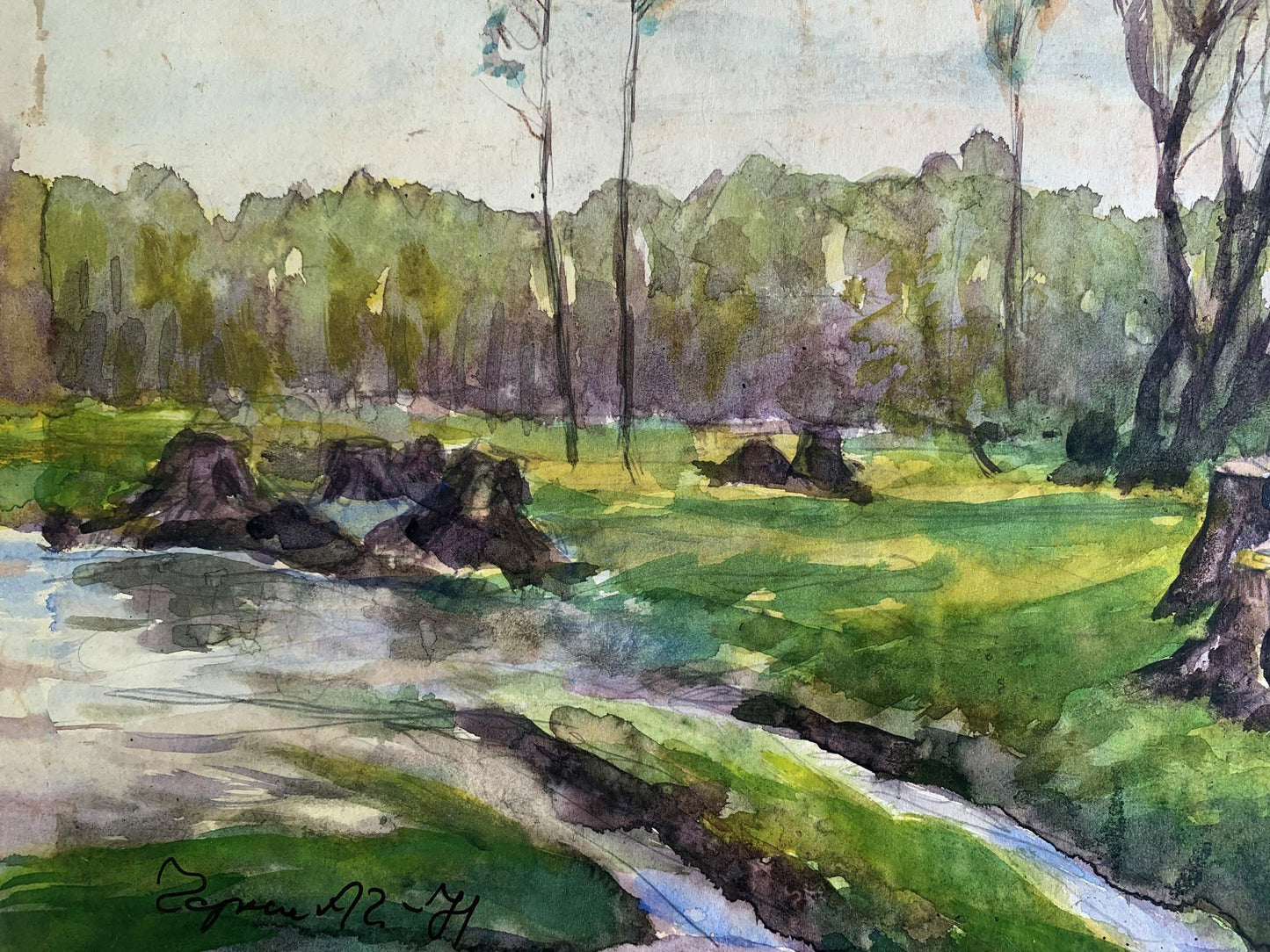 Watercolor painting Stump road A. G. Cherkas