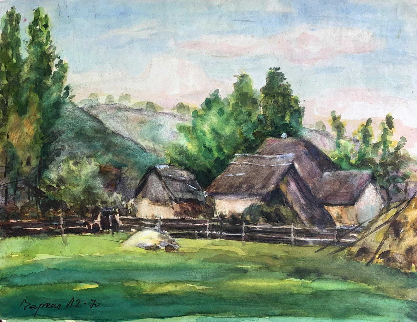 Watercolor painting Cozy village A. G. Cherkas