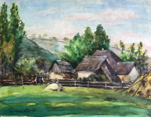 Watercolor painting Cozy village A. G. Cherkas