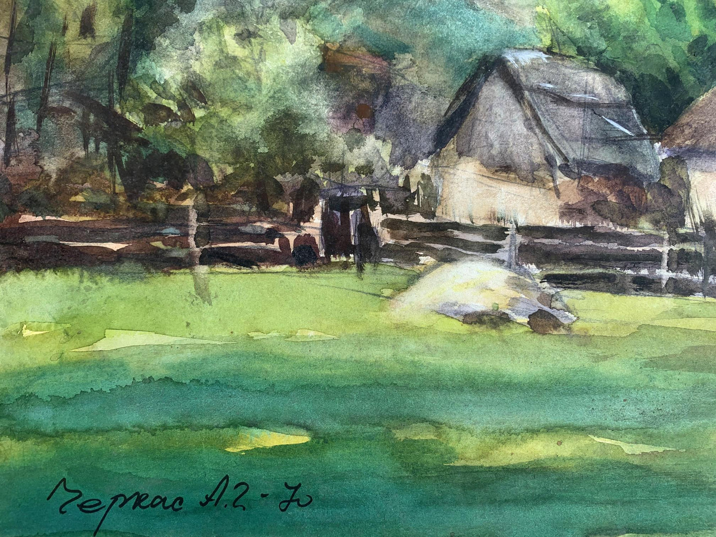 Watercolor painting Cozy village A. G. Cherkas