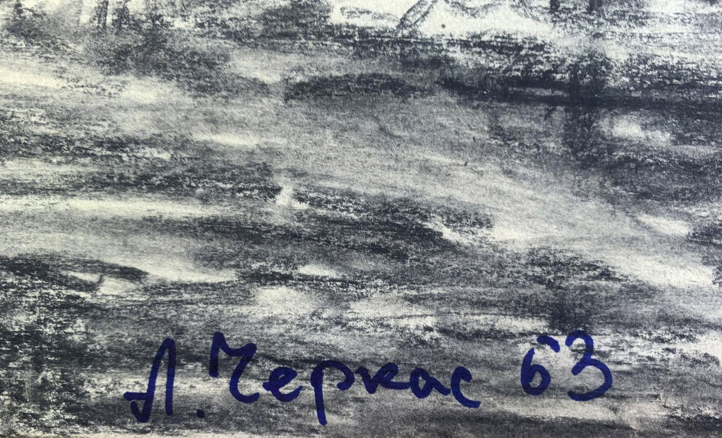 Charcoal pencil painting Forest lake A. G. Cherkas