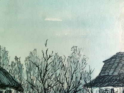 Ink painting Houses after the rain A. G. Cherkas