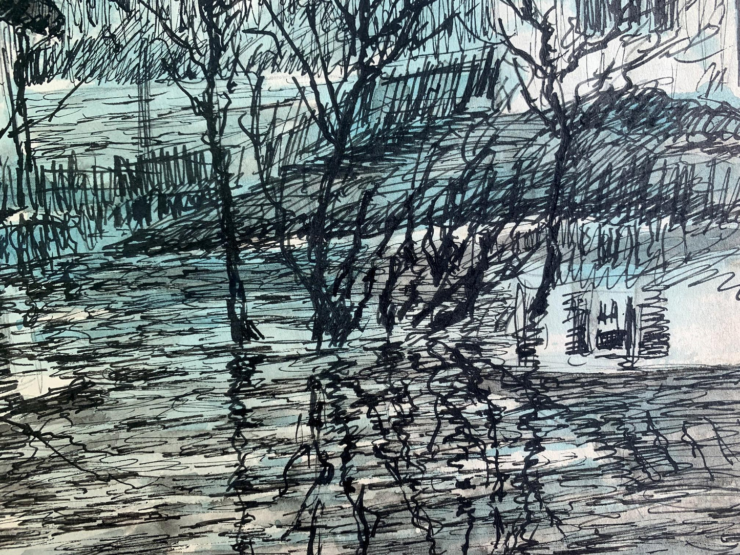 Ink painting Houses after the rain A. G. Cherkas