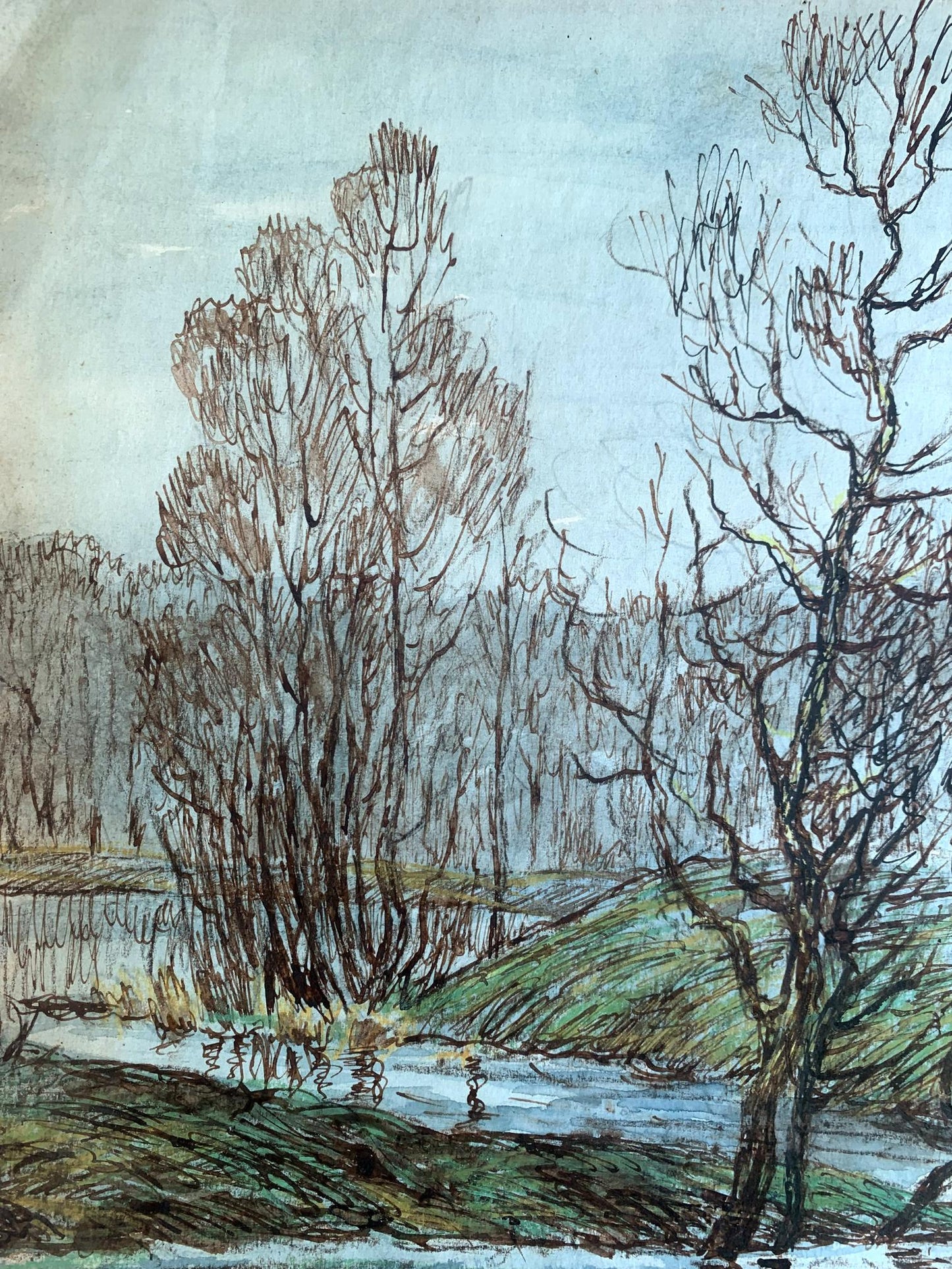 Watercolor painting Boat on the lake A. G. Cherkas