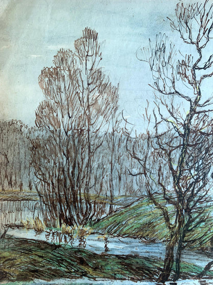 Watercolor painting Boat on the lake A. G. Cherkas