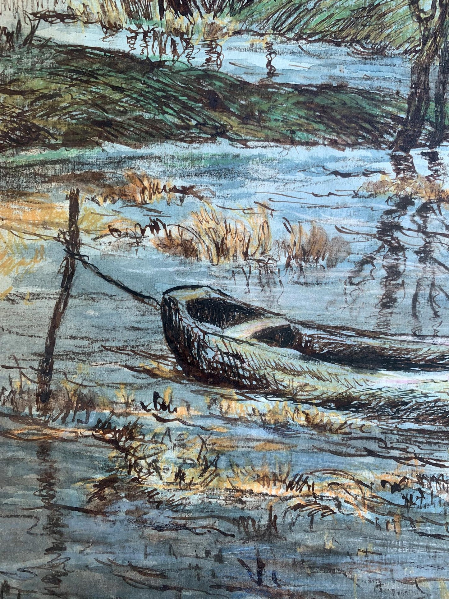 Watercolor painting Boat on the lake A. G. Cherkas