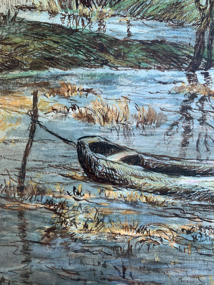 Watercolor painting Boat on the lake A. G. Cherkas