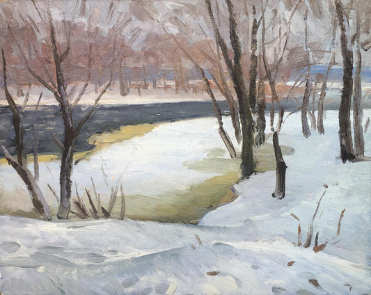 Oil painting The first snow in the forest Bloshenko Anatoly Mikhailovich