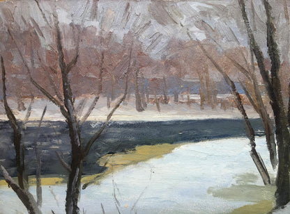 Oil painting The first snow in the forest Bloshenko Anatoly Mikhailovich