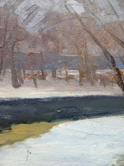 Oil painting The first snow in the forest Bloshenko Anatoly Mikhailovich