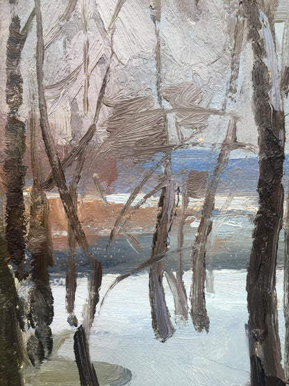Oil painting The first snow in the forest Bloshenko Anatoly Mikhailovich