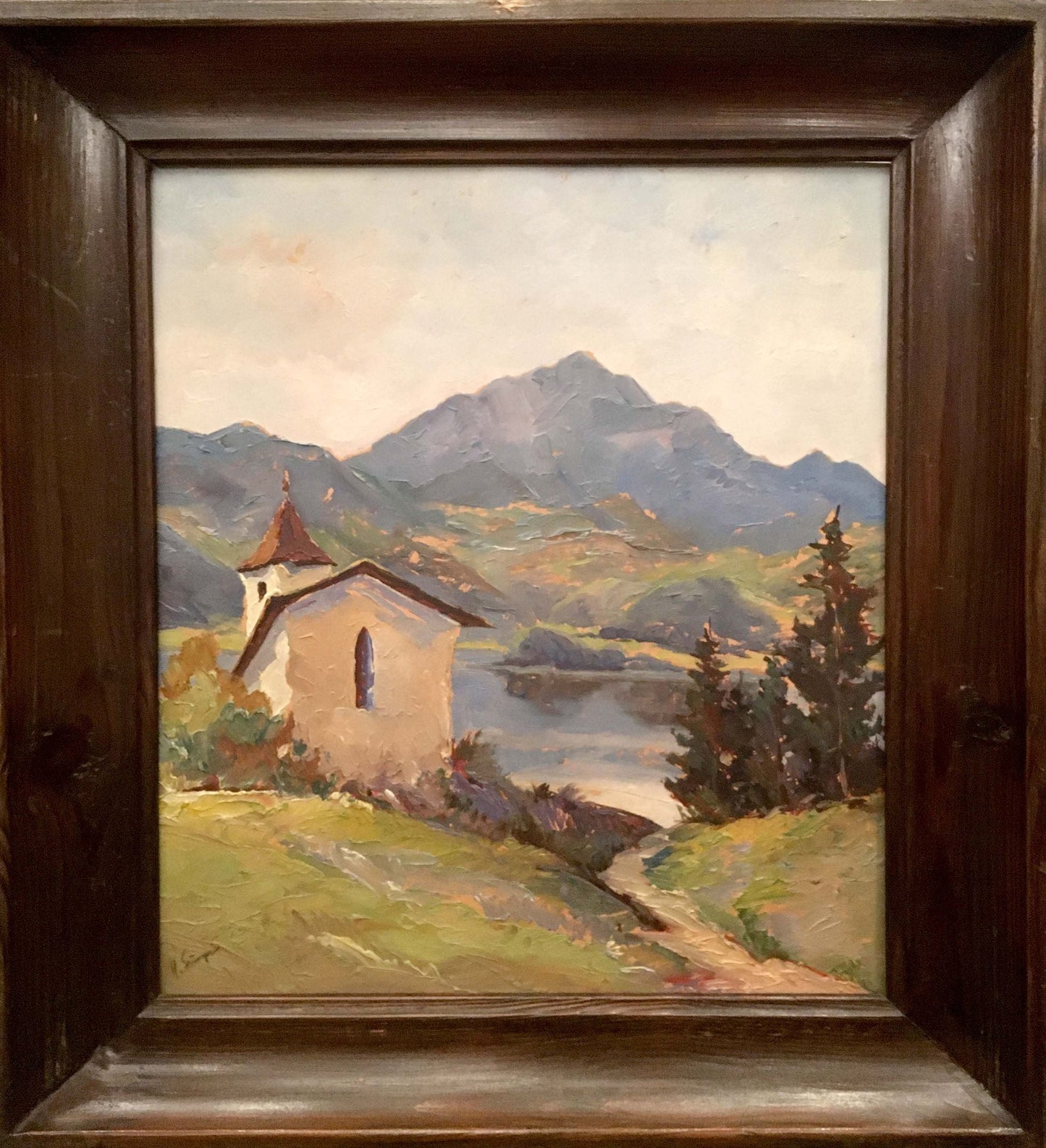 Oil painting Church by the river