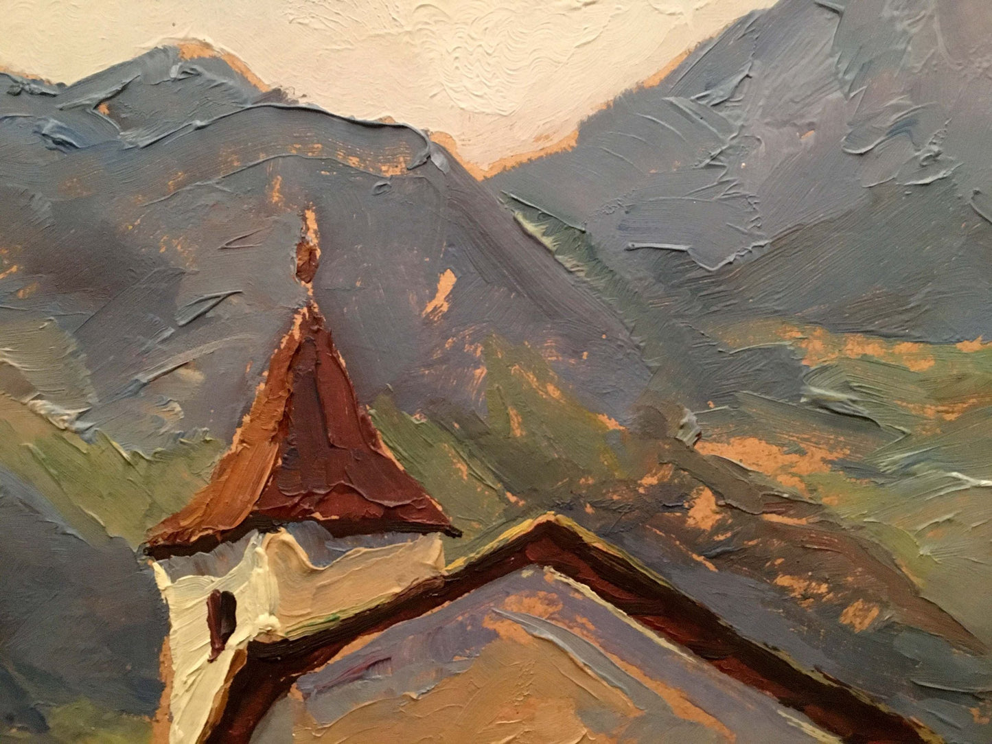 Oil painting Church by the river