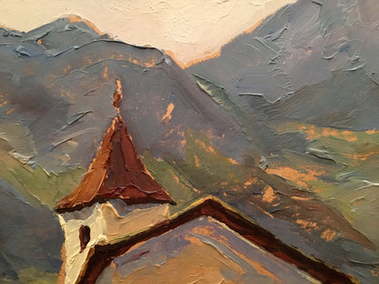 Oil painting Church by the river