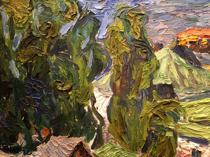 Oil painting City landscape Burlyuk D. D.