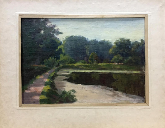 Oil painting Road along the river and forest Unknown artist
