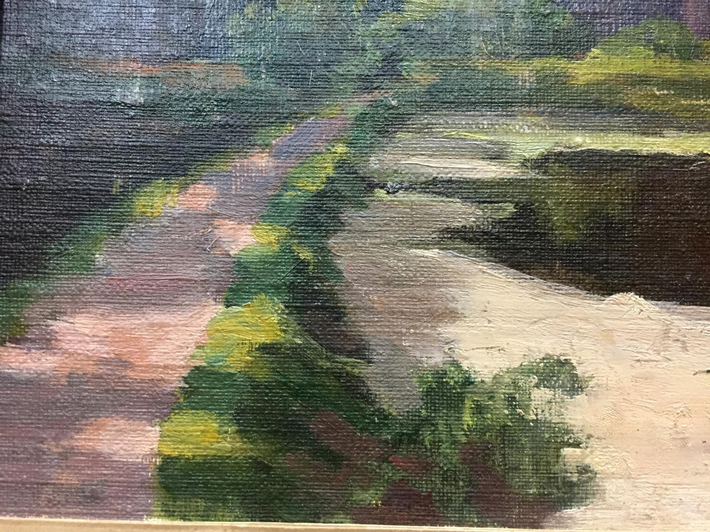 Oil painting Road along the river and forest Unknown artist