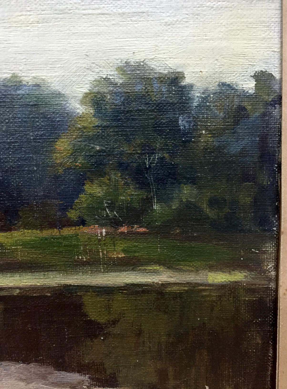 Oil painting Road along the river and forest Unknown artist