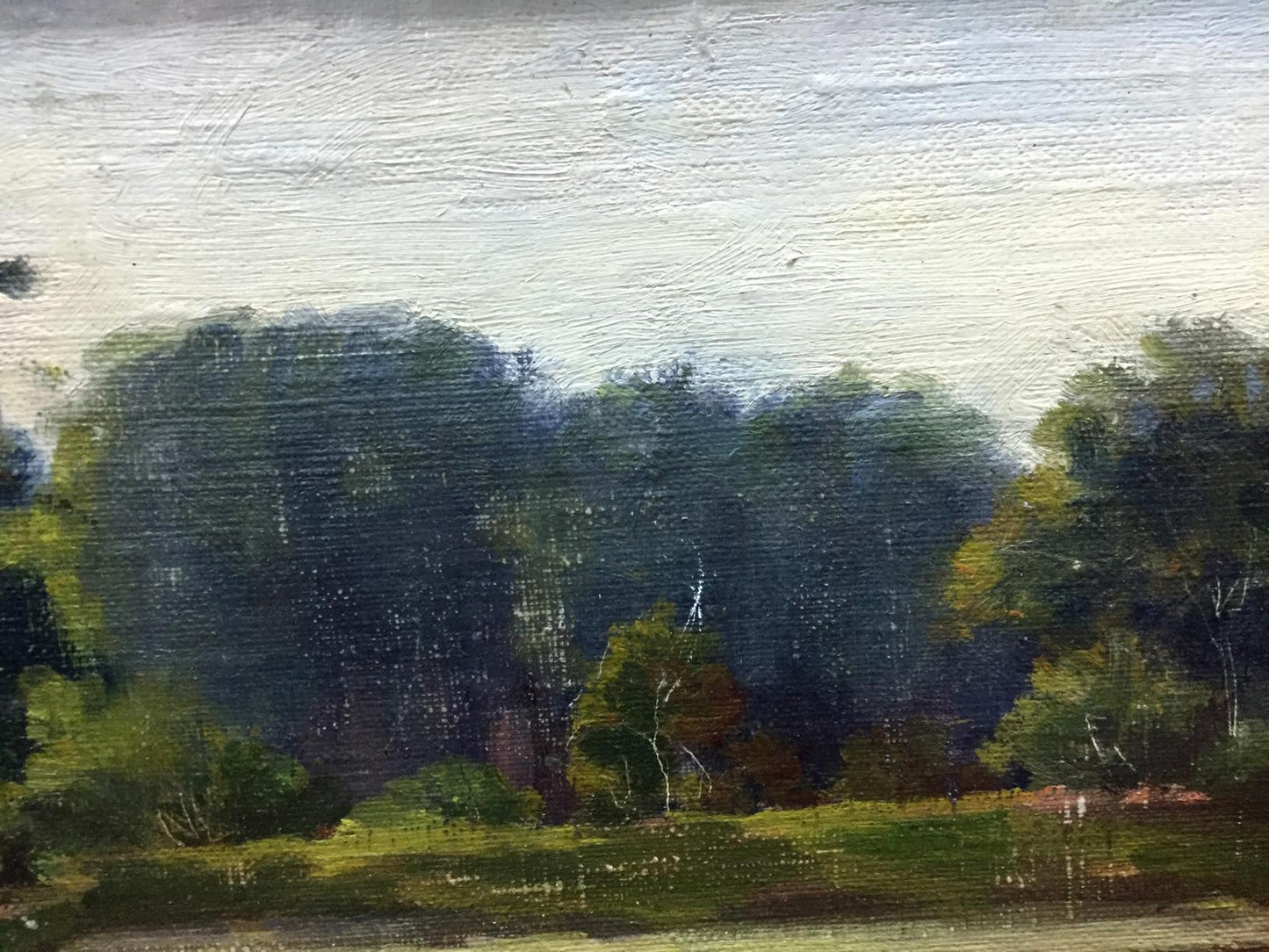 Oil painting Road along the river and forest Unknown artist