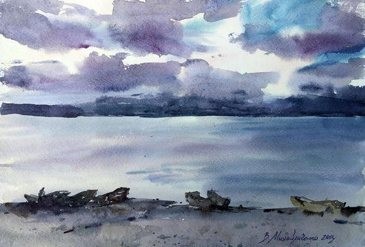 Watercolor painting Lonely shore Viktor Mikhailichenko