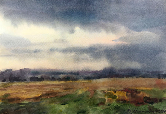 Watercolor painting In a field before a thunderstorm Viktor Mikhailichenko