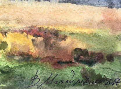Watercolor painting In a field before a thunderstorm Viktor Mikhailichenko