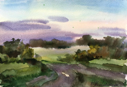 Watercolor painting The road to the distance Viktor Mikhailichenko