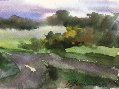Watercolor painting The road to the distance Viktor Mikhailichenko