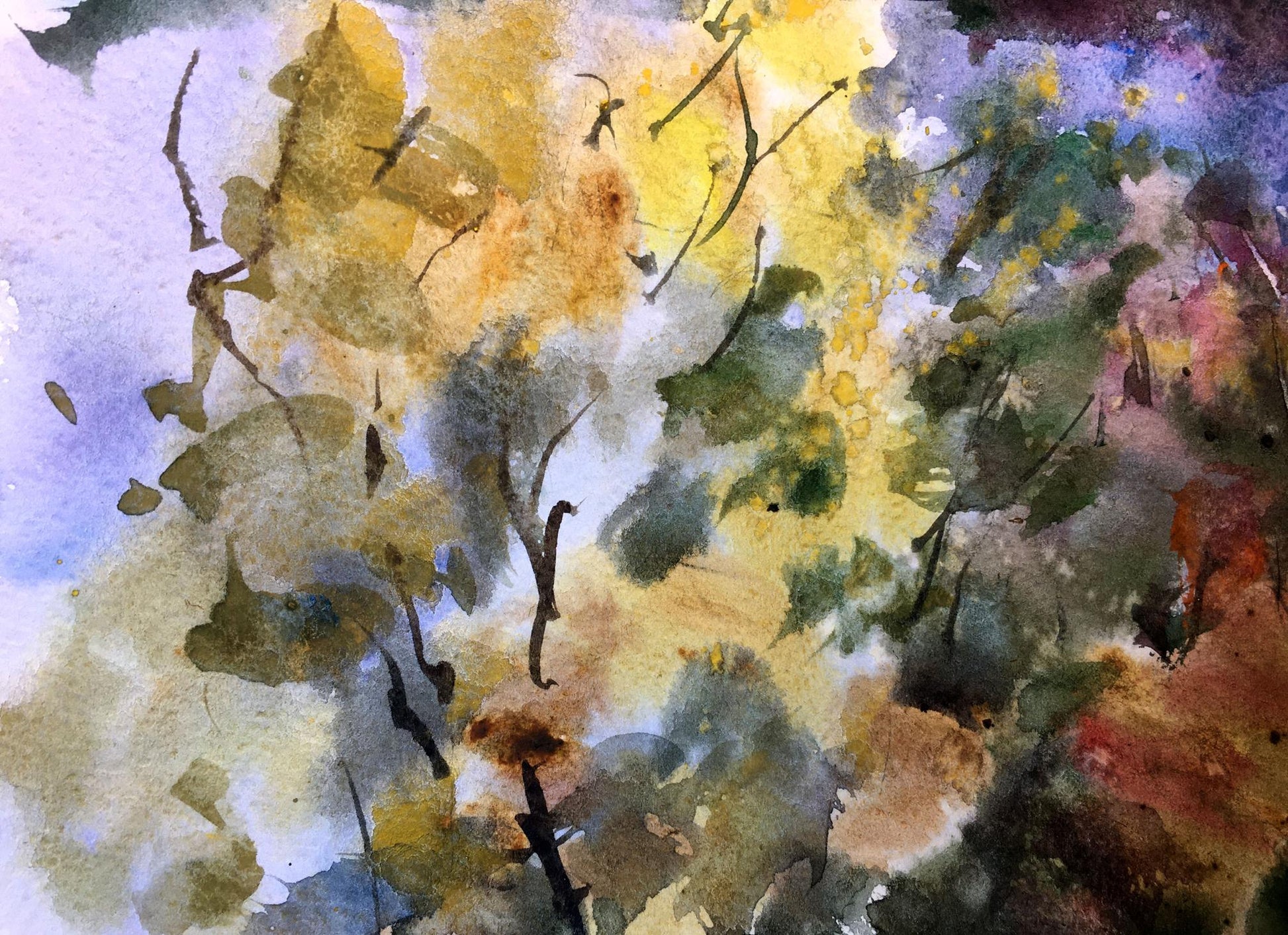 Viktor Mikhailichenko's watercolor artwork, "With First Snow," evoking the serenity of snowy.