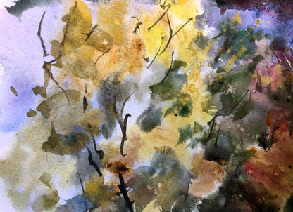Viktor Mikhailichenko's watercolor artwork, "With First Snow," evoking the serenity of snowy.