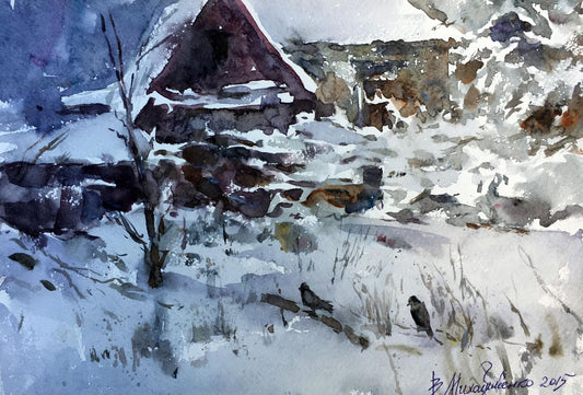 Watercolor painting With first snow Viktor Mikhailichenko