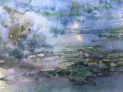 Watercolor painting Fishing at dusk Viktor Mikhailichenko