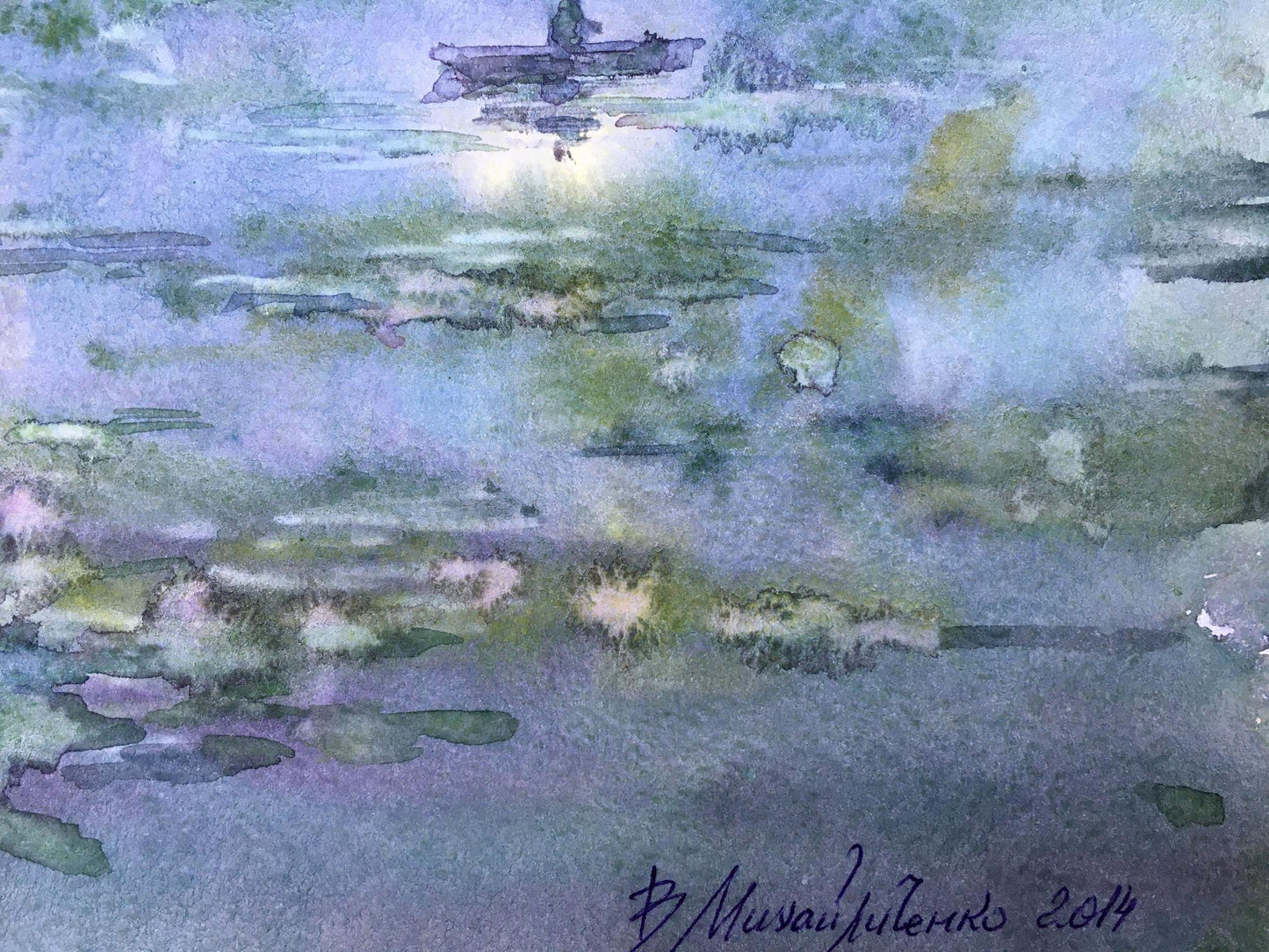 Watercolor painting Fishing at dusk Viktor Mikhailichenko